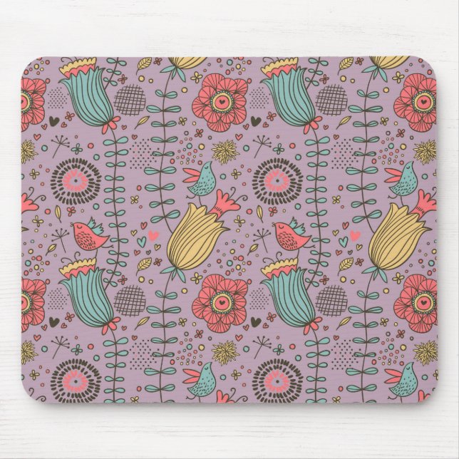 Stylish floral pattern with flowers mouse mat (Front)