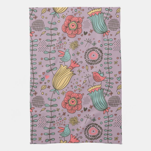 Stylish floral pattern with flowers tea towel (Vertical)