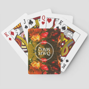 Stylish Floral Personalised Monogram Orange Playing Cards