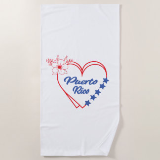 Stylish Floral Puerto Rico Heart Illustration Beach Towel