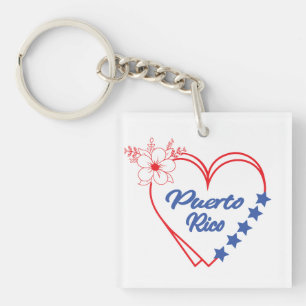 Stylish Floral Puerto Rico Heart Illustration Key Ring