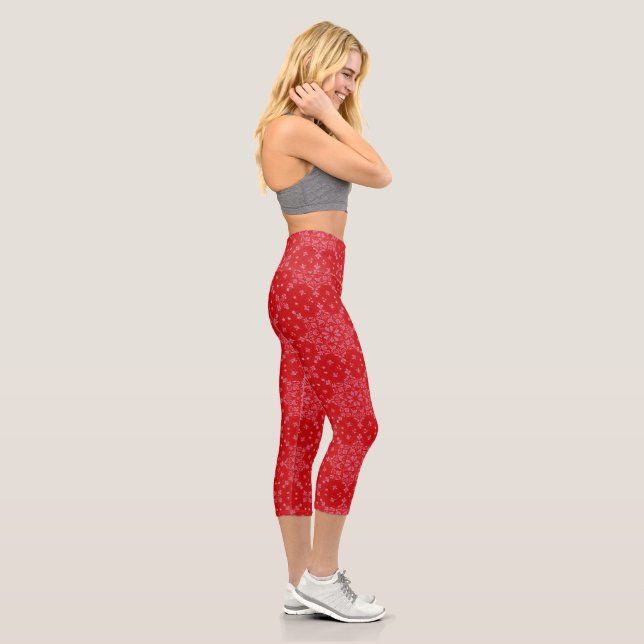 Stylish Floral Red and White Capri Leggings (Right)