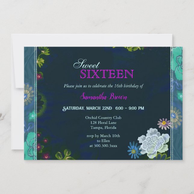 Stylish Floral Sweet Sixteen Invitation (Front)