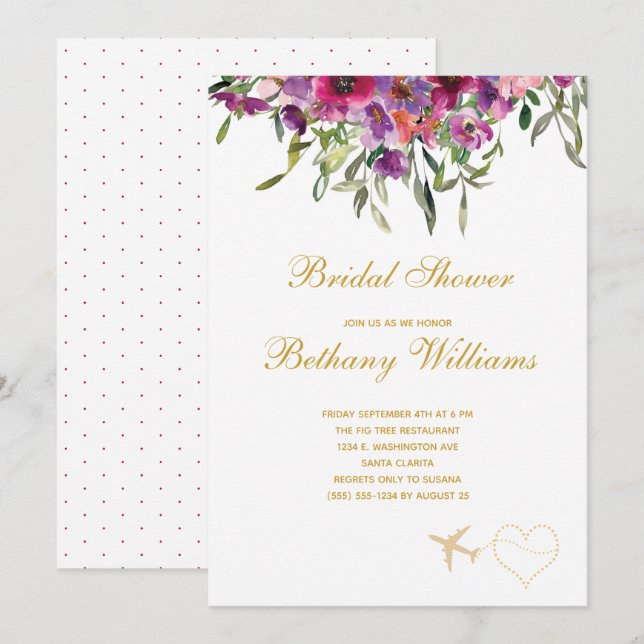 Stylish Floral Travel Bridal Shower Invitation (Front/Back)