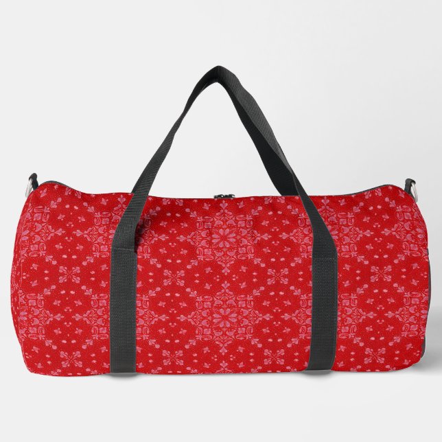 Stylish Floral Travel Duffel in Red and White Duffle Bag (Front)
