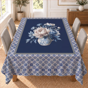 Stylish floral vase Blue chinoiserie monogram Tablecloth