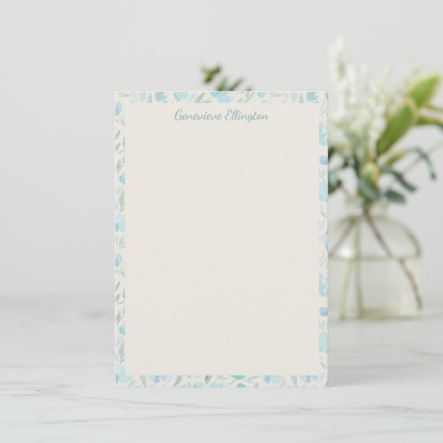 Stylish Floral Watercolor Pastel Blue Personalised Card (Standing Front)