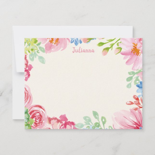 Stylish Floral Watercolor Personalised Stationery Card (Front)