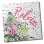 Stylish Floral Watercolor Tropical Tile<br><div class="desc">A tropical design that embraces the tranquil beauty of nature mixed with a playful edge. A blend of calming green tropical leaves, including banana leaves, palms, monstera leaves, and pink princessa plants, alongside soothing purple-pink orchid flowers and protea bloom, intertwined with various other foliage. Adding an element of fun, a...</div>