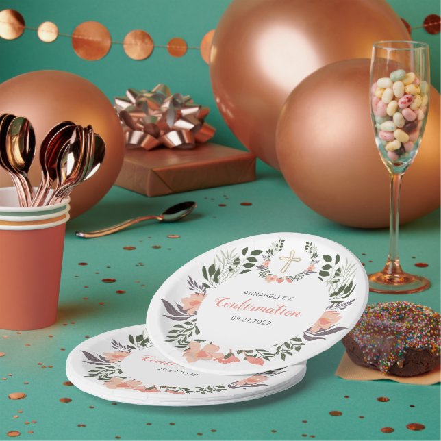 Stylish Floral Wreath Confirmation Party   Paper Plate (Multi)