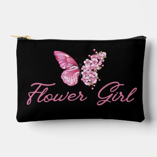 stylish flower girl ,pink butterfly cute black accessory pouch (Front)