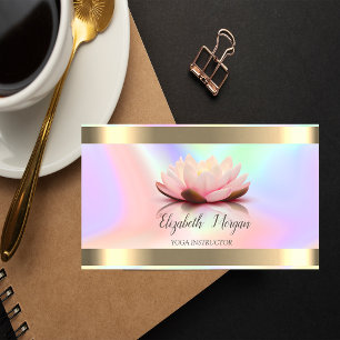 Stylish Flower Gold Stripe Holographic Yoga  Business Card