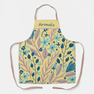 Stylish Foliage Leaves Teal Blue Pink Personalised Apron