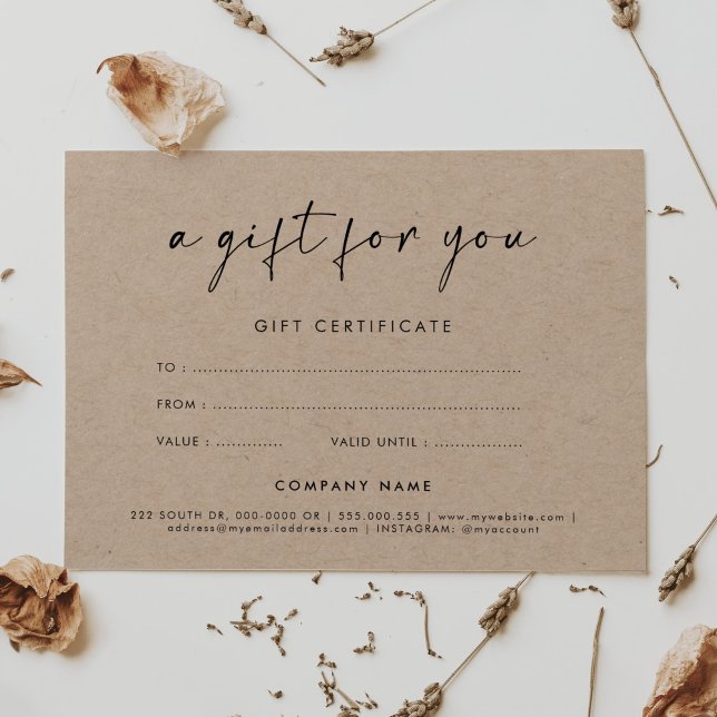 Stylish font kraft gift certificate with logo (Creator Uploaded)