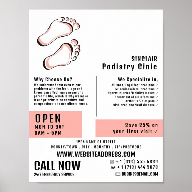 Stylish Footprints, Podiatry Clinic, Podiatrist Poster (Front)