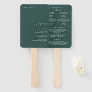 Stylish Forest Green Minimalist Wedding Program Hand Fan