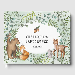 Stylish Forest Woodland Baby Animals Greenery Guest Book