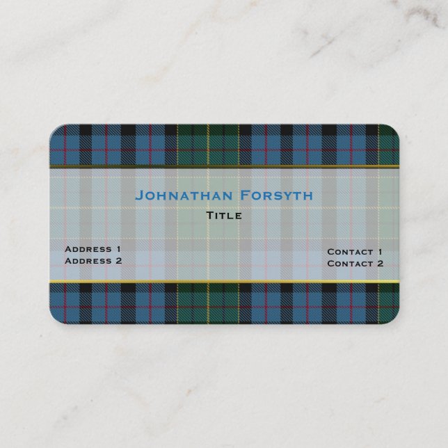Stylish Forsyth Clan Plaid Custom Business Card (Front)