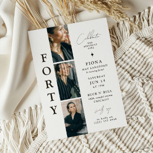 Stylish FORTY Photo Strip 40th Birthday  Invitation