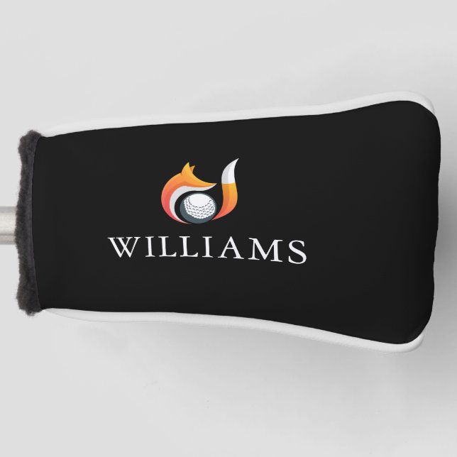 Stylish Fox And Ball Golf Personalised Name Head Cover (Front)