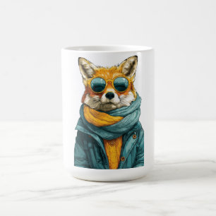 Stylish Fox Wearing Sunglasses and a Knit Scarf Coffee Mug