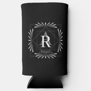 Stylish Frame Black Monogram Seltzer Can Cooler