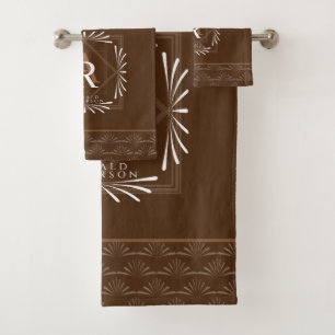 Stylish Frame Brown Monogram  Bath Towel Set