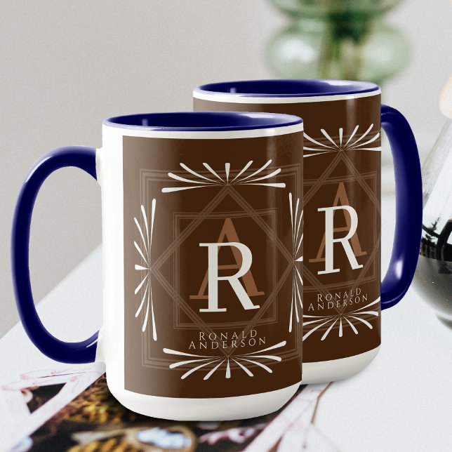 Stylish Frame Brown Monogram Mug (Elegant Stylish Monogram Design. Suitable as male's gift.)