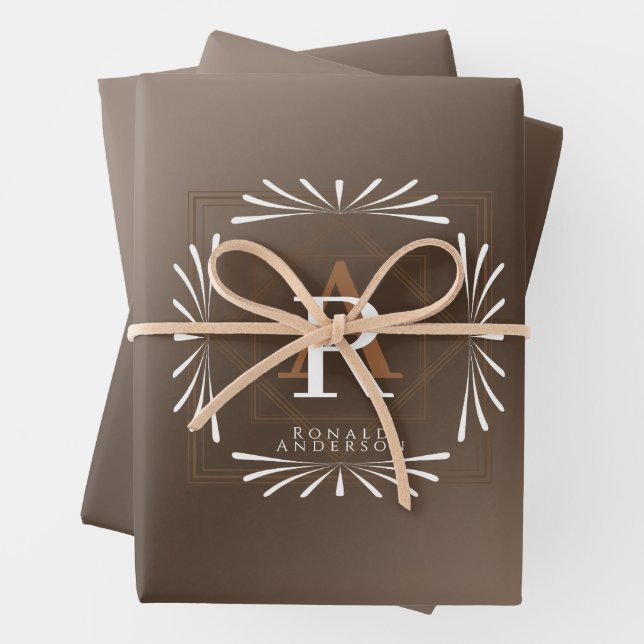 Stylish Frame Brown Monogram  Wrapping Paper Sheet (In situ)
