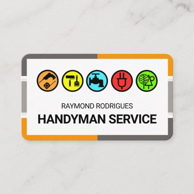 Stylish Frame Colorful Handyman Tools Business Card (Front)