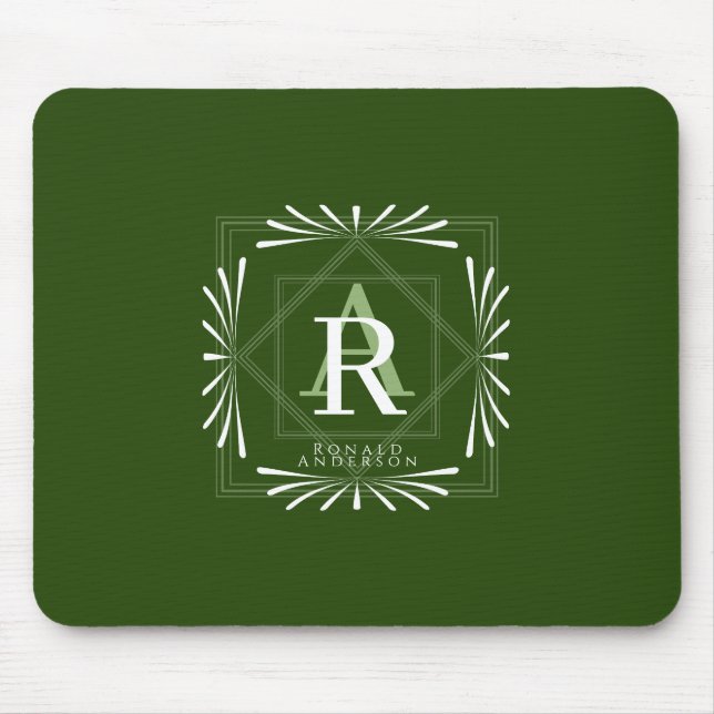 Stylish Frame Green Monogram Mouse Mat (Front)