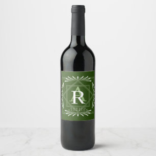 Stylish Frame Green Monogram Wine Label