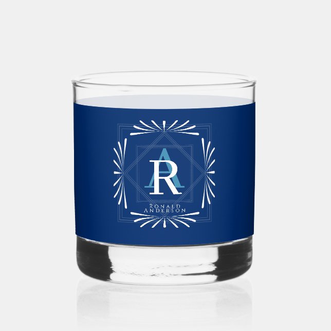 Stylish Frame Navy Monogram Whiskey Glass (Front)