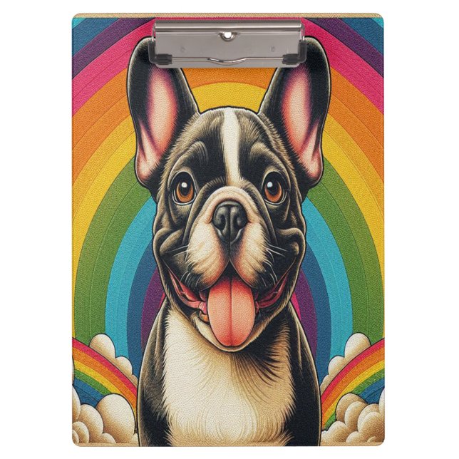 Stylish French Bulldog Dog Colourful Rainbow Clipboard (Front)
