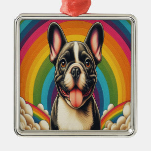 Stylish French Bulldog Dog Colourful Rainbow Metal Tree Decoration