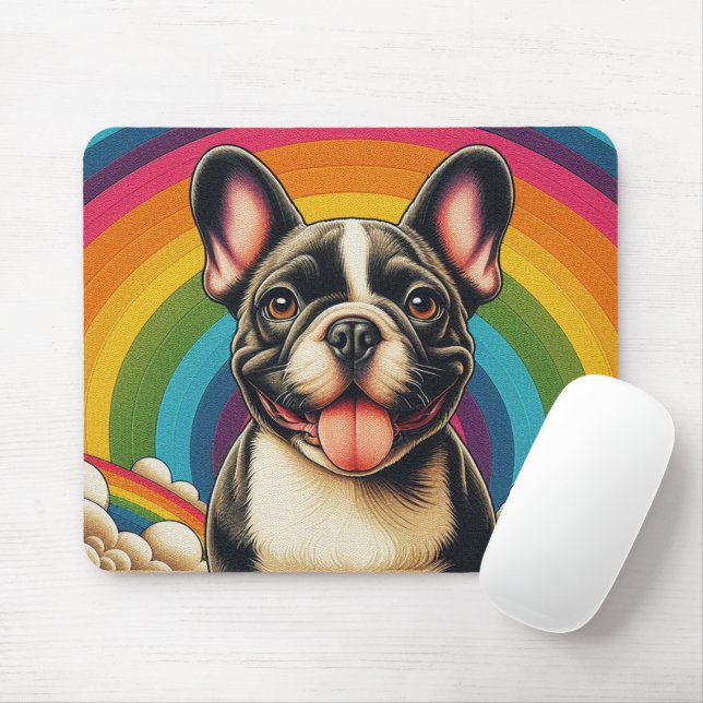 Stylish French Bulldog Dog Colourful Rainbow Mouse Mat (With Mouse)