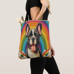 Stylish French Bulldog Dog Colourful Rainbow Tote Bag