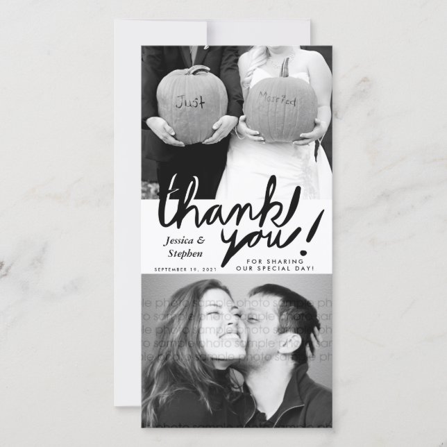 Stylish Fun Handwrite Thank You Two Photo Card (Front)