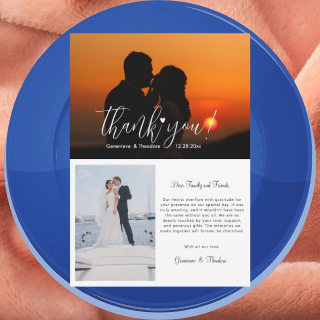 Stylish & Fun Love Heart Wedding Photo Chic Script Thank You Card (Creator Uploaded)