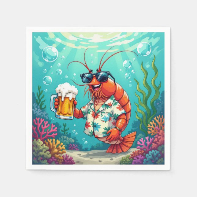 Stylish Fun Shrimp With a Glass of Beer Napkin (Front)