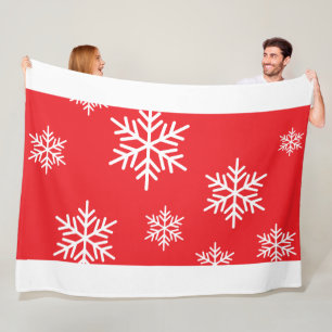 Stylish Fun Snowflakes On Bright Red White Borders Fleece Blanket