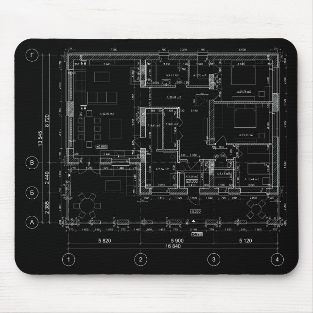 Stylish & Functional Blueprint Mouse Mat (Front)