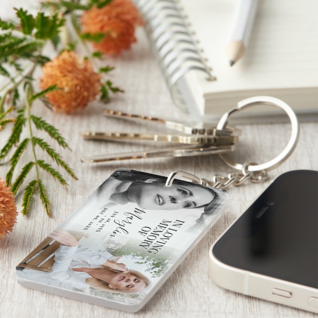 Stylish Funeral Memorial In Loving Memory 2 Photo Key Ring (Front Right)