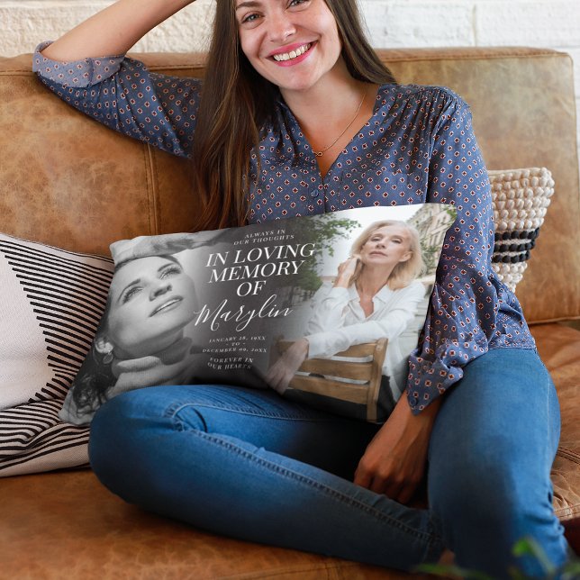 Stylish Funeral Memorial In Loving Memory 2 Photo Lumbar Cushion (Creator Uploaded)