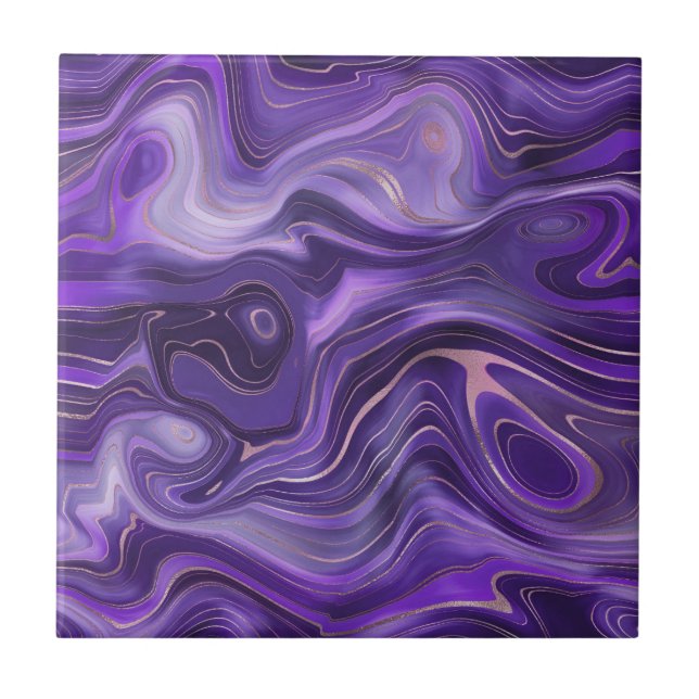 Stylish Funky Groovy Purple Curves Marble 1-6 Tile (Front)