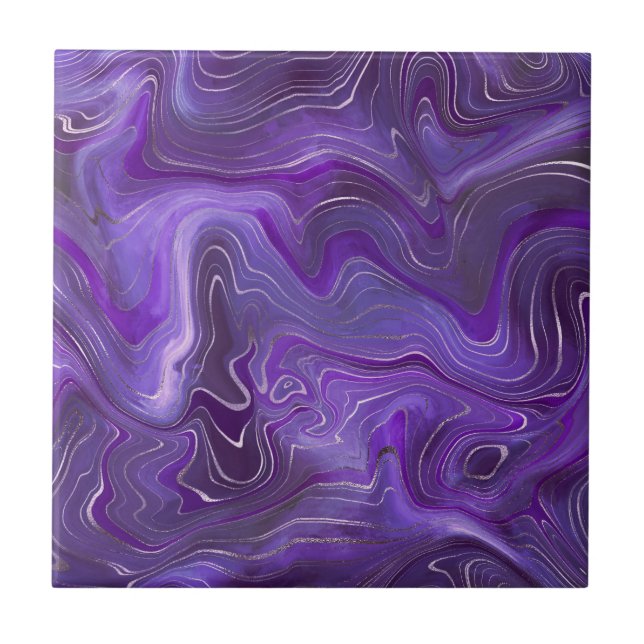 Stylish Funky Groovy Purple Curves Marble 2-6 Tile (Front)