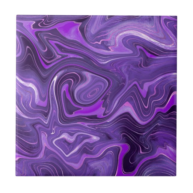 Stylish Funky Groovy Purple Curves Marble 3-6 Tile (Front)