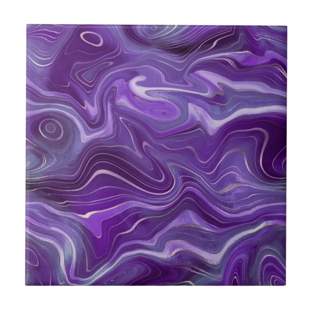 Stylish Funky Groovy Purple Curves Marble 4-6 Tile (Front)