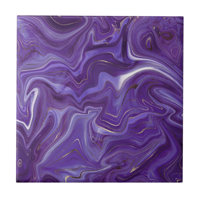 Stylish Funky Groovy Purple Curves Marble 5-6 Tile (Front)