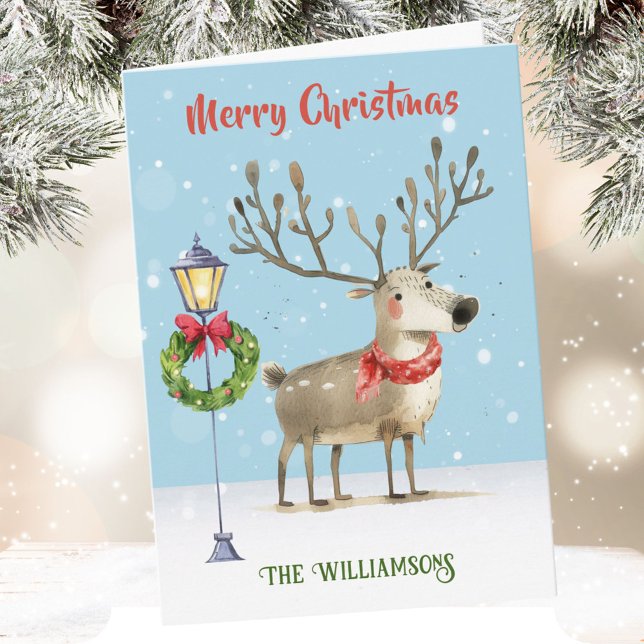 Stylish Funky Quirky Watercolor Reindeer Tree  Card (Creator Uploaded)